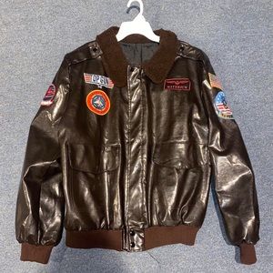 Top Gun Maverick Movie Faux Leather Bomber Jacket with Patches for Halloween